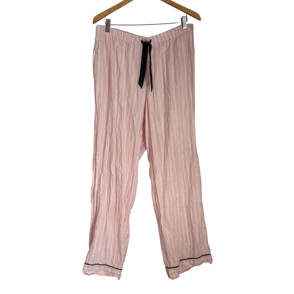 Victoria's Secret Logo Striped Pajama Set Womens XL Pink Gold Shimmer Sleepwear - Picture 11 of 16